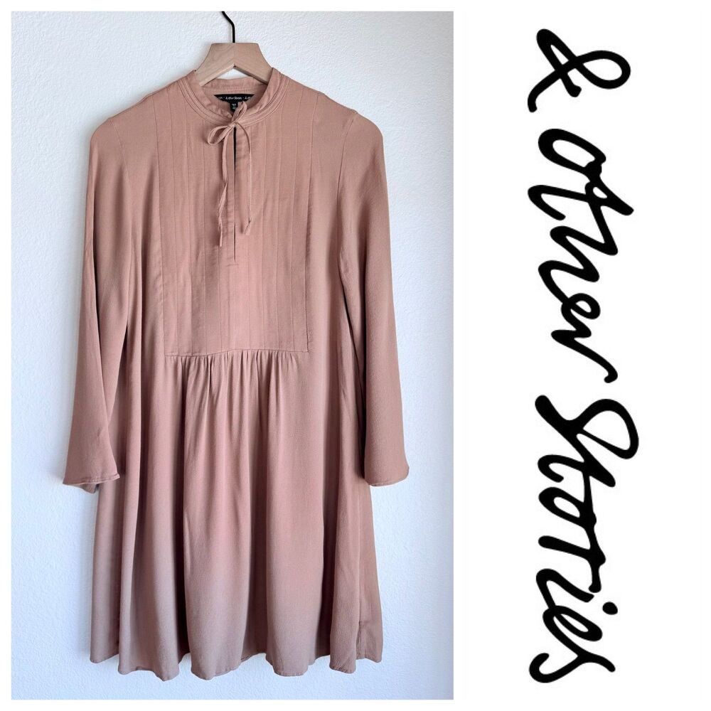 & Other Stories Women's Bell Sleeve Mini Babydoll Dress in Faded Pink Size 8